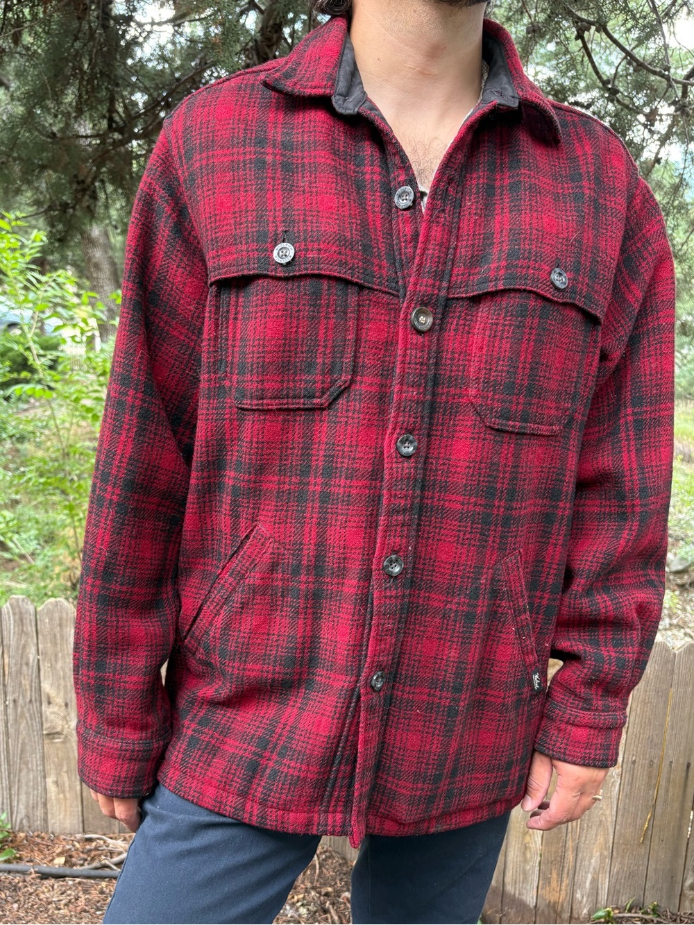 Woolrich Red and Black Plaid Lightweight Shirt Jacket